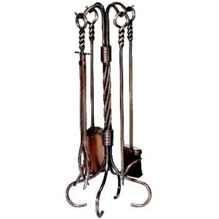 UNIFLAME Uniflame F-1311 5 Pc Antique Copper Fireset With Ring/Swirl Handles/Tampico Brush F-1311